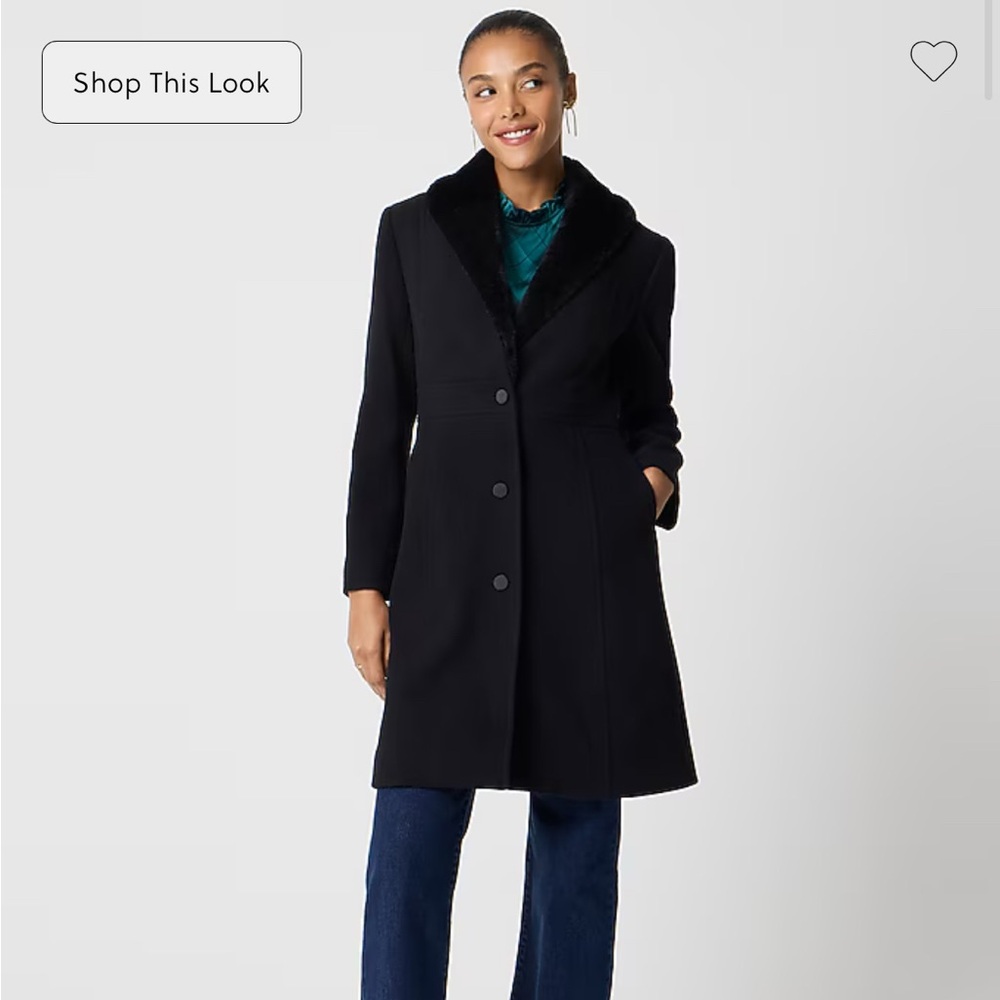 J. Crew Factory Black Lady Day Coat with Faux-Fur Shawl Collar (NWT!!!) - Picture 3 of 5
